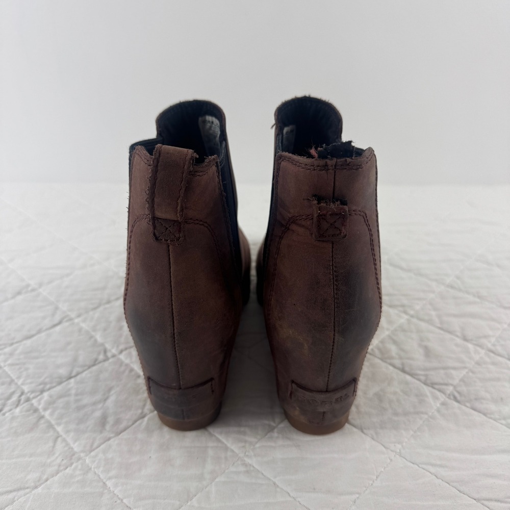 Sorel Lea Wedge Boots Burgundy Leather Chelsea Ankle Boot NL2704-628 Womens 7.5 - Picture 3 of 10